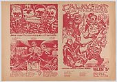 Broadside comprising four pages printed on both sides (one side in red, the other in black) entitled 'Calaveras locas por la musica' (Skeletons Crazy about Music), Pablo Esteban O'Higgins (American, Salt Lake City, Utah 1904–1983 Mexico City), Lithograph in red and black, letterpress