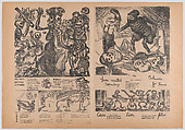 Broadside comprising four pages printed on both sides (one side in red, the other in black) entitled 'Calaveras locas por la musica' (Skeletons Crazy about Music), Pablo Esteban O&#39;Higgins (American, Salt Lake City, Utah 1904–1983 Mexico City), Lithograph in red and black, letterpress