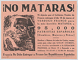A poster relating to the potential slaughter of Republicans Spaniards at the end of the Spanish Civil War, José Chávez Morado Mexican, Linocut and letterpress on pink paper (relief printing) backed in linen