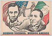 Poster relating the relationship between the USA and Mexico, Pablo Esteban O'Higgins  American, Offset lithograph on buff paper backed with linen