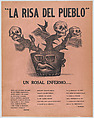 Poster entitled 'The laughter of the people' relating to the crimes at Huitzilac, skulls attached to a cactus, José Chávez Morado  Mexican, Lithograph and letterpress pink buff paper backed with linen