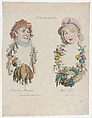 Caricatures Anglaises: Monsieur Craque Perruquier et Mademoiselle Flore, Anonymous, French, 19th century  French, Hand-colored etching