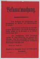 Bekanntmachung, Anonymous, Commercial lithograph