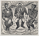 The Trinity of Scoundrels, a proof impression for a broadside with a satirical ballad associated with the newspaper 'El Machete', David Alfaro Siqueiros Mexican, Woodcut