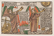 The Mountain and the Star Fall into the Sea, from the "Apocalypsis Sancti Johannis" block book, fourth edition, Anonymous, German, 15th century German, Woodcut, hand-colored