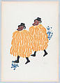 Two men in costume and wearing masks from Huixquilucan at the fiesta of the Huehuenches, from the portfolio 'Carnival in Mexico', Carlos Mérida Mexican, Color lithograph