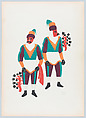Two men from Ocotoxco dressed as moors, from the portfolio 'Carnival in Mexico', Carlos Mérida Mexican, Colour lithograph