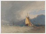 Boats off the coast, storm approaching, John Sell Cotman  British, Watercolor over traces of graphite, with gouache (bodycolor), scratching out, stopping out, and gum arabic