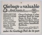 Garbage is valuable, United States Food Administration American, Commercial lithograph