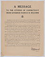 A message to the citizens of Connecticut from Governor Marcus H. Holcomb, Anonymous, American, 20th century American, Commercial lithograph