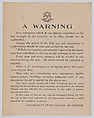 A warning, Connecticut State Council of Defense American, Commercial lithograph