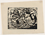 Two mermaids, one playing a mandolin, Rufino Tamayo  Mexican, Woodcut on Japan paper