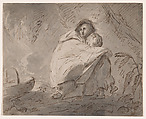 Woman sheltering a child in a landscape, William Hamilton  British, Pen and brown ink, brush and gray wash, over graphite