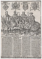 Procession of the Counts and Countess of Holland on Horseback: Mary of Burgundy, Maximilian I, Philip the Fair, and Charles V, Jacob Cornelisz van Oostsanen  Netherlandish, Woodcut