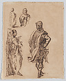 Five Figures in Medieval Dress, Eugène Delacroix  French, Pen and iron gall ink