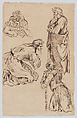 Figures from Raphael's Loggia (recto); Study of a Bearded Man (verso), Eugène Delacroix (French, Charenton-Saint-Maurice 1798–1863 Paris), Pen and iron gall ink (recto); graphite (verso)