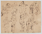 Ten Figures in Medieval Costume, Eugène Delacroix French, Pen and iron gall ink
