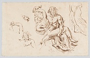 The Abduction of Theophane, after Bartoli (recto); Three Sketches of Theophane's Face (verso), Eugène Delacroix (French, Charenton-Saint-Maurice 1798–1863 Paris), Pen and brown ink