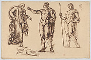 Perseus, Andromeda, and Apollo, after Bartoli, Eugène Delacroix  French, Pen and brown ink