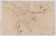 Figures from Raphael's Loggia (recto); Study of a Bearded Man (verso), Eugène Delacroix (French, Charenton-Saint-Maurice 1798–1863 Paris), Pen and iron gall ink (recto); graphite (verso)