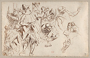 Figure Studies after Veronese's "The Martyrdom of Saint Sebastian", Eugène Delacroix  French, Pen and brown ink