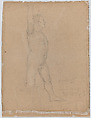 Academic Male Nude with Staff, Eugène Delacroix (French, Charenton-Saint-Maurice 1798–1863 Paris), Charcoal heightened with white chalk
