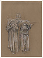 Study of three standing draped female figures, for "Music", Frederic, Lord Leighton British, Black and white chalk on brown paper