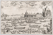 View of the church of Santa Maria della Salute in Venice, a regatta taking place on the canal, Alessandro della Via  Italian, Etching