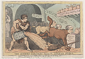The Modern Hercules, Cleansing the Augean Stable, Thomas Rowlandson  British, Hand-colored etching