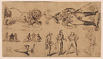 Political and Satirical Sketches, after Cruikshank, Eugène Delacroix French, Pen and brown ink