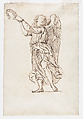 Angel with a Crown of Laurel, or Figure of Victory after Mantegna, Eugène Delacroix  French, Pen and iron gall ink