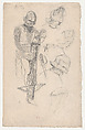 Study of Medieval Armor and a Crossbow (recto); Studies of a Medieval Helmet (verso), Eugène Delacroix (French, Charenton-Saint-Maurice 1798–1863 Paris), Graphite