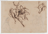 Studies of a Horse and Rider for "Heliodorus Driven from the Temple", Eugène Delacroix  French, Pen and iron gall ink, graphite