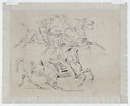 Four Studies of Horses (recto); Four Studies of Galloping Horses and Riders (verso), Eugène Delacroix (French, Charenton-Saint-Maurice 1798–1863 Paris), Pen and ink, brush and black wash, graphite (recto); graphite (verso)