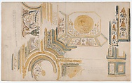 Study of a Ceiling Decoration, the Bedroom of the Apartment of the Queen Mother at Fontainebleau, Eugène Delacroix (French, Charenton-Saint-Maurice 1798–1863 Paris), Watercolor over graphite