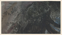 A woodland scene at dusk (recto); A study of trees and foliage (verso), William James Müller (British, Bristol 1812–1845 Bristol), Watercolor and gouache (bodycolor) over graphite, with reductive techniques, stopping out, and gum arabic on blue-gray paper