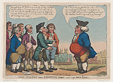 Odd Fellows from Downing Street Complaining to John Bull, Thomas Rowlandson British, Hand-colored etching