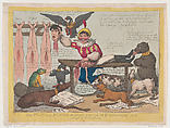The Political Butcher, or Spain Cutting Up Buonaparte For The Benefit Of Her Neighbours, Thomas Rowlandson  British, Hand-colored etching