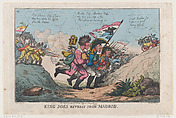 King Joe's Retreat From Madrid, Thomas Rowlandson British, Hand-colored etching