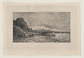Barge on the Bank of a River, Adolphe Appian  French, Etching; first state of three