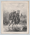 Man, Woman and Child Crossing a Stream, Hippolyte Bellangé  French, Lithograph