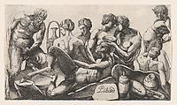 Eight Satyres and Satyresses Finishing a Meal, Pierre Biard II French, Engraving