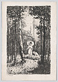 Two women in a clearing in the woods, one holding a parasol, the other seated in the grass, Marcel Blairat  French, Etching