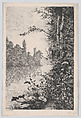 View of Flowers and Trees along a River Bank, Marcel Blairat  French, Etching