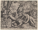 Adam and Eve Lamenting the Death of Abel, Cornelis Cort  Netherlandish, Engraving; second state