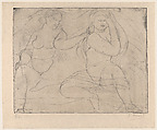 Two Women Lounging By The River's Edge, Joseph Bernard French, Etching