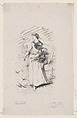 Woman Feeding Birds, Holding a Basket, Félix Leblanc French, Wood engraving