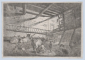 Interior of a Barn with Milkmaid, Anonymous, French, 19th century  French, Etching