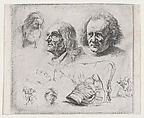 Study of Six Heads and a Milkmaid, Chevalier Ignace Joseph de Claussin French, Etching