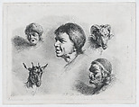 Study of Five Heads, Jean Jacques de Boissieu  French, Etching; first state of two